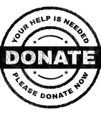 circular logo that says "your help is needed - please donate now" around the edge and "donate" through the middle